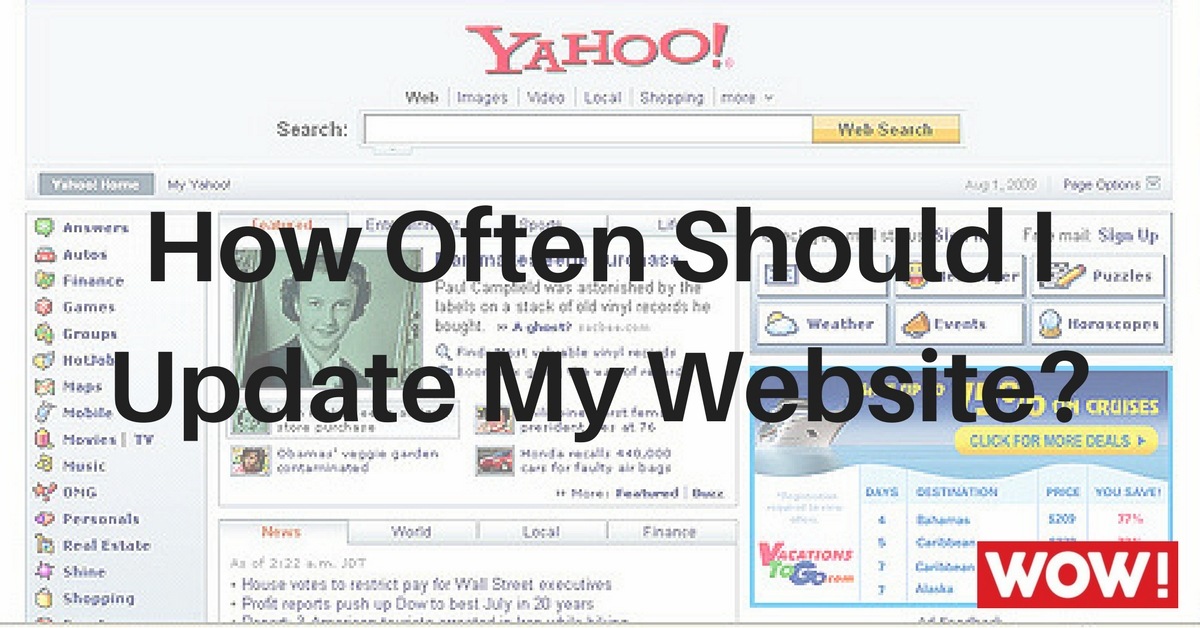 An old Yahoo homepage with the text How Often Should I Update My Website